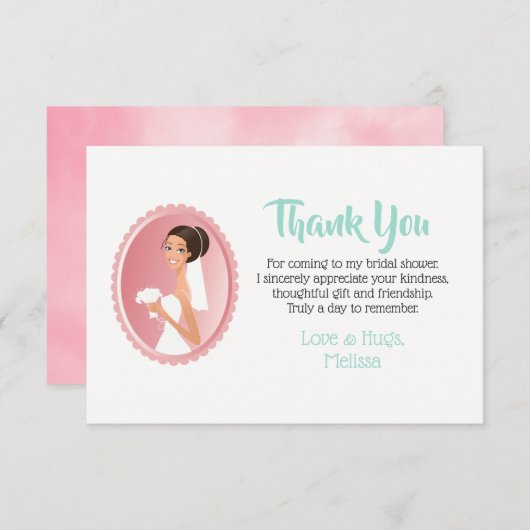 Bridge in a Veil mit Bouquet Brautparty Danke Einladung (Vorne/Hinten)