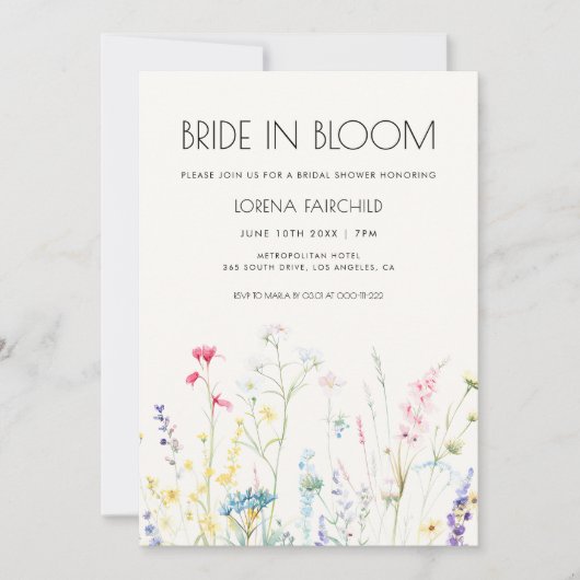 Bridge in Bloom Elegante Wildblumen Brautparty Einladung (Vorderseite)