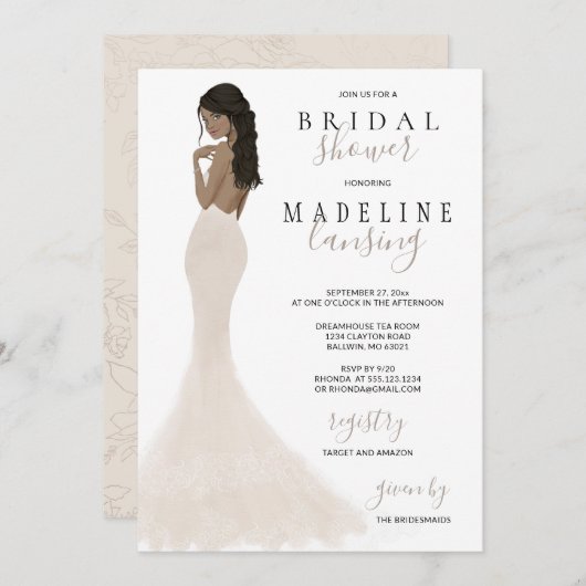 Bridge in Champagne Lace Gown Brautparty Einladung (Vorne/Hinten)