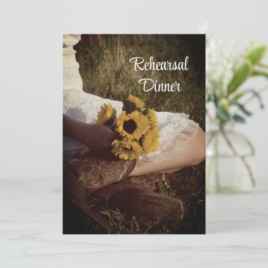 Bridge in Cowboy Boots Ranch Probe Dinner Einladung (Stehend Vorderseite)