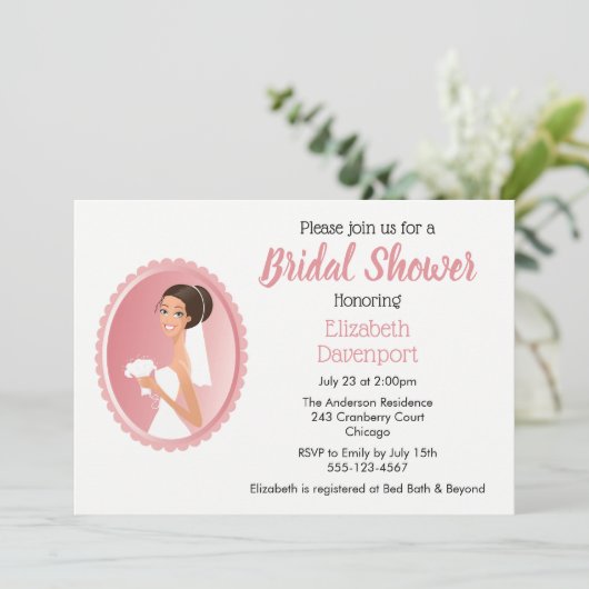 Bridge in einem Veil Holding Blume Brautparty Einladung (Stehend Vorderseite)