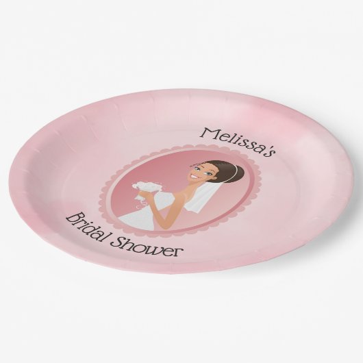 Bridge in einem Veil Holding Blume Brautparty Pappteller (Schrägansicht)