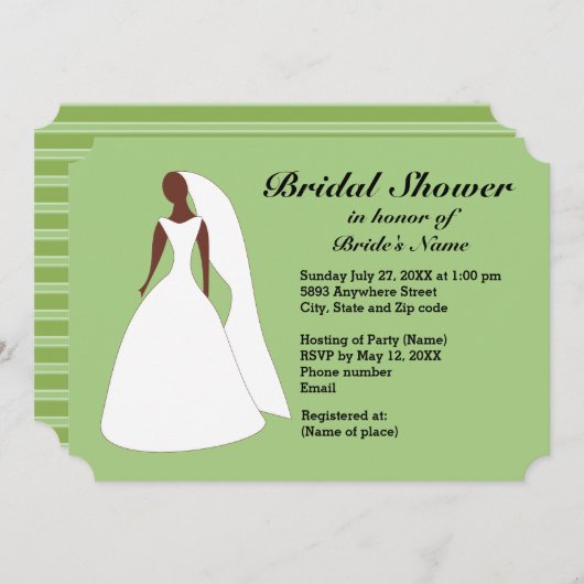 Bridge in Gown Green Stripe Brautparty laden Einladung (Vorne/Hinten)