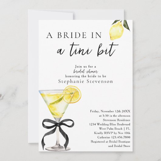Bridge in Tini Bit Lemon Drop Martini Brautparty Einladung (Vorderseite)