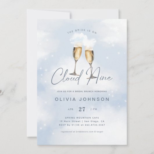 Bridge ist auf Cloud 9 Bridal Brunch Champagne Einladung (Vorderseite)