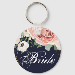 Bridge Key Chain Geometric Garden Rose Navy Blue Schlüsselanhänger
