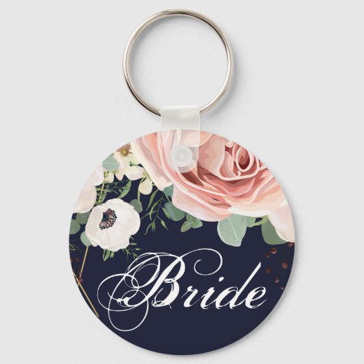 Bridge Key Chain Geometric Garden Rose Navy Blue Schlüsselanhänger (Vorderseite)