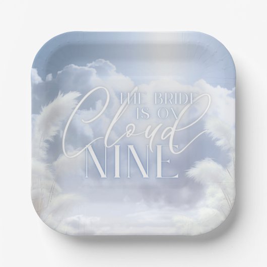 Bridge on Cloud Nine 9 White Pampas Brautparty Pappteller (Vorderseite)