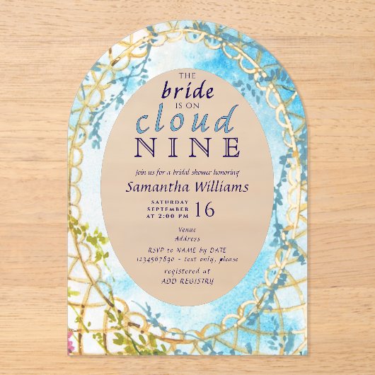 Bridge on Cloud Nine Rokoko Revival Brautparty Acryleinladungen (Vorderseite)