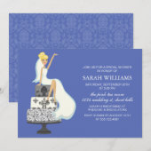 Bridge on Wedding Cake Brautparty {blue} Einladung (Vorne/Hinten)