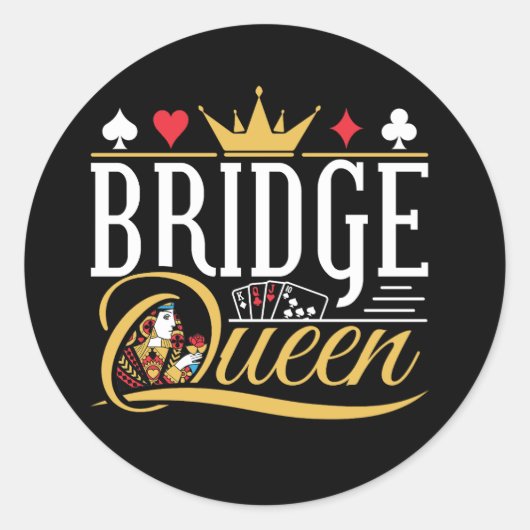 Bridge Queen Card Game Women Runder Aufkleber (Vorderseite)