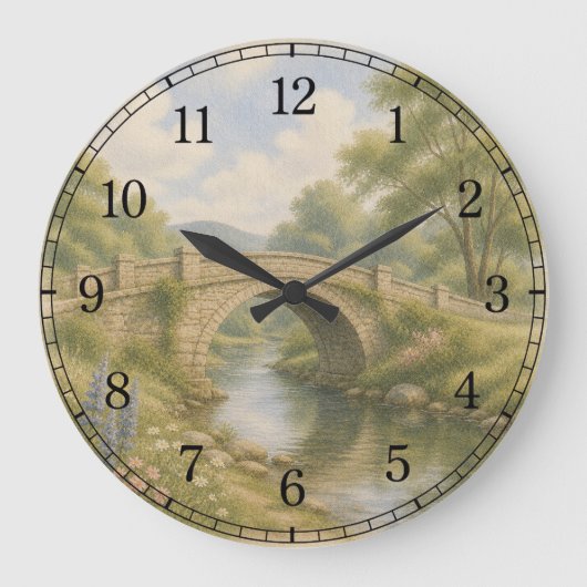 Bridge & River Wall Clock — Scenic Landscape Desig Große Wanduhr (Vorderseite)