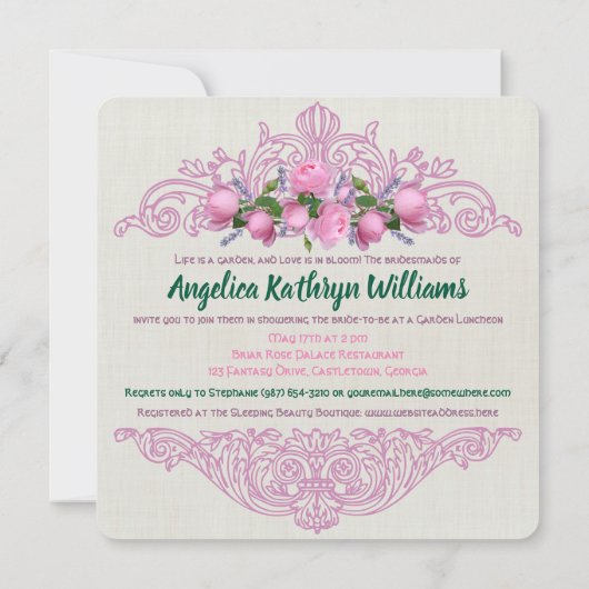 Bridge Rose Schlafen Schönheit Märchenfest Brautpa Einladung (Rückseite)