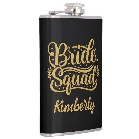 Bridge Squad Black and Gold Word Art Personalisier Flachmann (Rechts)