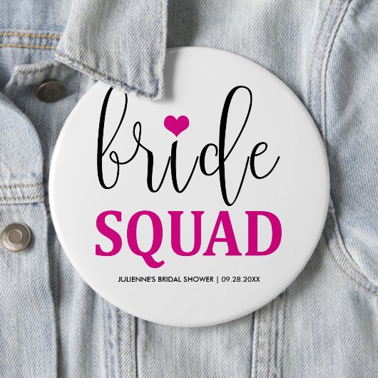 Bridge Squad Hot Pink Button für Bridesmaid (Beispiel)