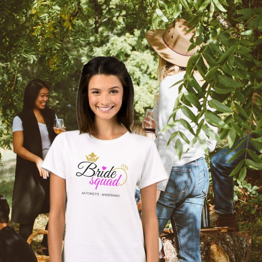 Bridge Squad Hot Pink Gold Bachelorette Bridesmaid T-Shirt