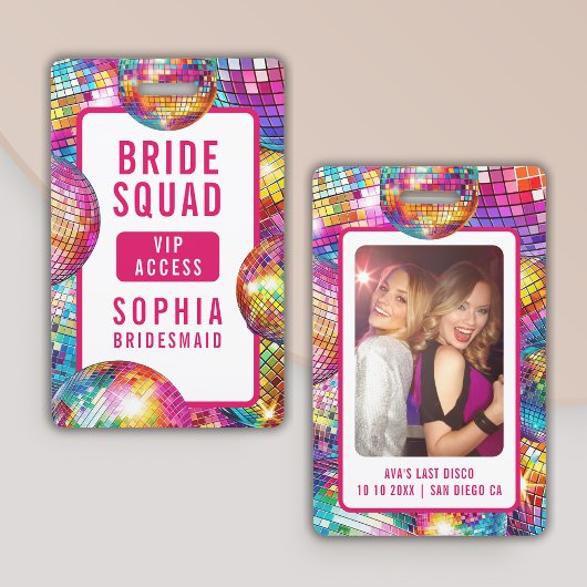 Bridge Squad VIP Disco Ball Foto Bachelorette Ausweis