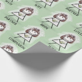 Bridge-Strichfigur-Mädchen mit Bridal-Text auf Grü Geschenkpapier (Ecke)