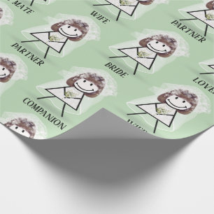 Bridge-Strichfigur-Mädchen mit Bridal-Text auf Grü Geschenkpapier