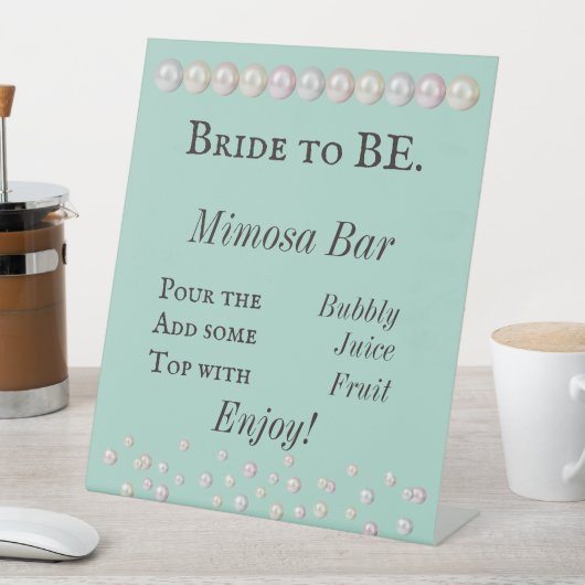 Bridge to BE Aquamarin Blue Pearl Brautparty Mimos Sockelschild (In Situ)