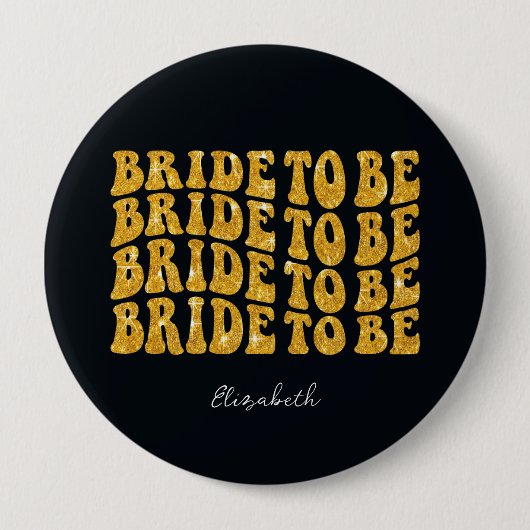 Bridge to be Gold Glitzer Text with name, Black Button (Vorderseite)