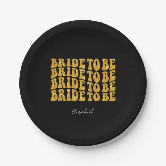 Bridge to be Gold Glitzer Text with name, Black Pappteller (Vorderseite)
