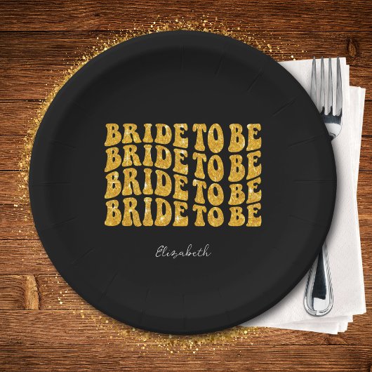 Bridge to be Gold Glitzer Text with name, Black Pappteller