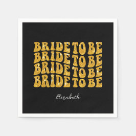 Bridge to be Gold Glitzer Text with name, Black Serviette