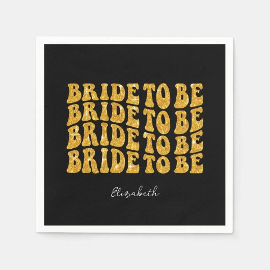 Bridge to be Gold Glitzer Text with name, Black Serviette (Vorderseite)