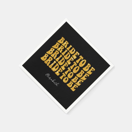 Bridge to be Gold Glitzer Text with name, Black Serviette (Ecke)