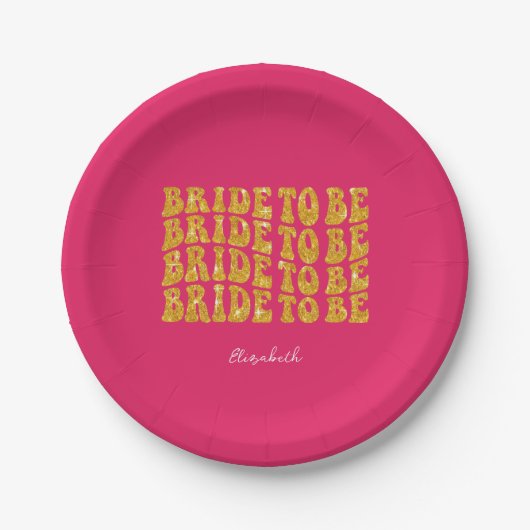 Bridge to be Gold Glitzer Text with name, Pink Pappteller (Vorderseite)