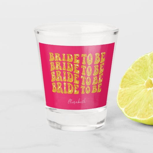 Bridge to be Gold Glitzer Text with name, Pink Schnapsglas (Vorderseite)