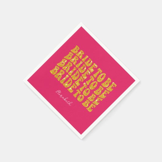 Bridge to be Gold Glitzer Text with name, Pink Serviette (Ecke)