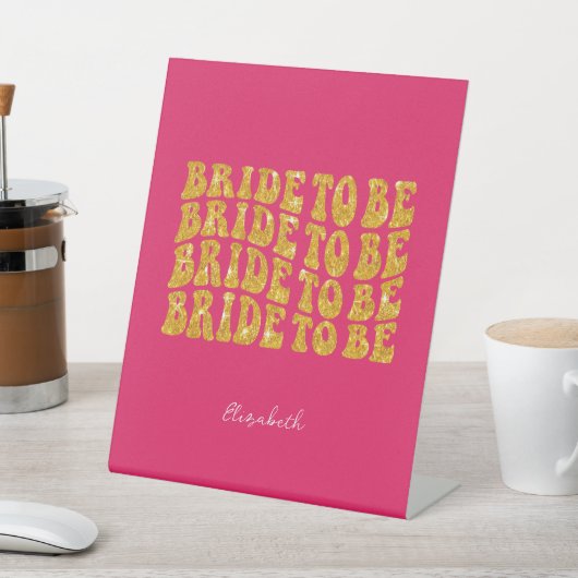 Bridge to be Gold Glitzer Text with name, Pink Sockelschild (In SItu)