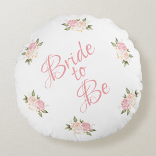 Bridge to be Pink Floral Script Watercolor Rundes Kissen