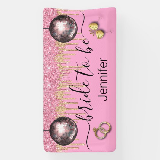 Bridge to be,pink gold Glitzer disco Bachelorette Banner (Vertikal)