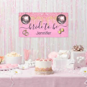 Bridge to be,pink gold Glitzer disco Bachelorette Banner