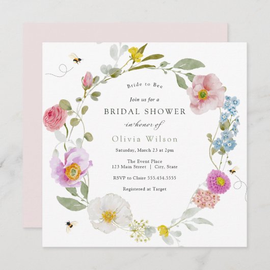 Bridge to Bee Elegante Wildblume Brautparty Einladung (Vorne/Hinten)