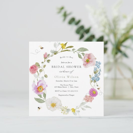 Bridge to Bee Elegante Wildblume Brautparty Einladung (Stehend Vorderseite)
