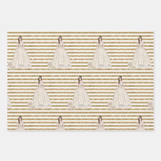 Bridge Wedding Cake Gold Glitzer Streifen Geschenkpapier Set (Vorderseite 2)