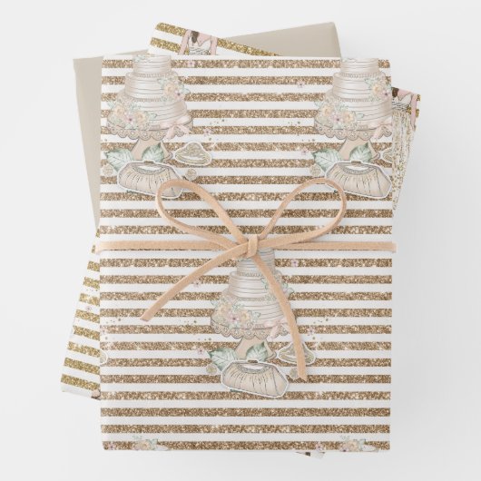 Bridge Wedding Cake Gold Glitzer Streifen Geschenkpapier Set (Beispiel)