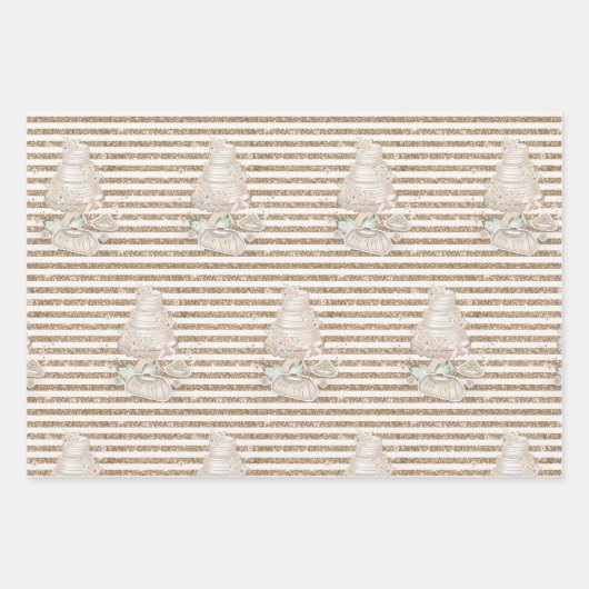 Bridge Wedding Cake Gold Glitzer Streifen Geschenkpapier Set (Vorderseite)