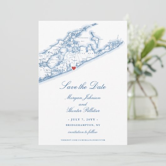 Bridgehampton NY Map Navy Blue Wedding Save The Date (Stehend Vorderseite)