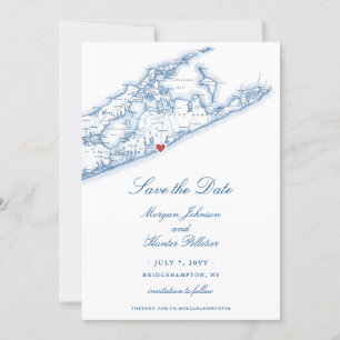 Bridgehampton NY Map Navy Blue Wedding Save The Date