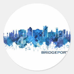 Bridgeport Connecticut Skyline Blue Runder Aufkleber