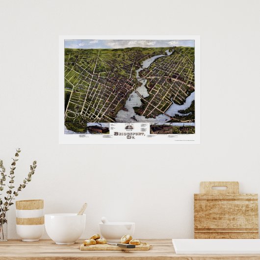 Bridgeport, CT Panoramic Map - 1875 Poster (Küche)