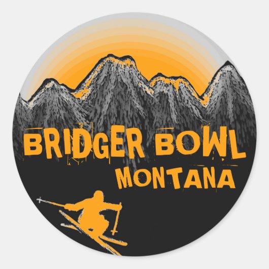 Bridger Bowl Montana Orangenkitzel Runder Aufkleber (Vorderseite)