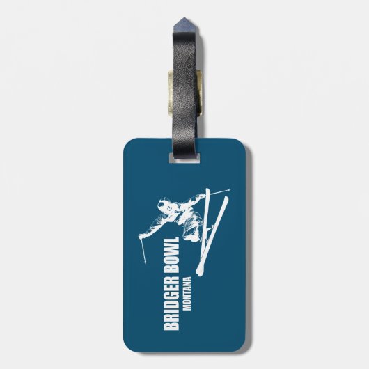 Bridger Bowl Montana Skier Gepäckanhänger (Rückseite vertikal)