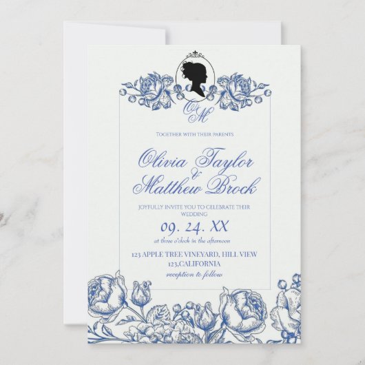 Bridgerton Wedding Einladung Lady Dusty Blue Boho (Vorderseite)