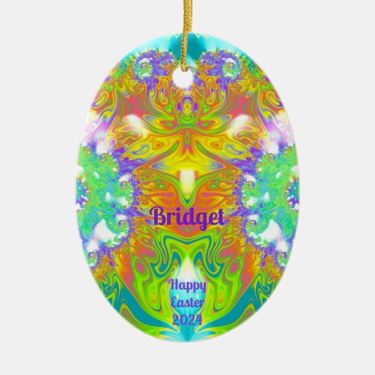 BRIDGET~ EASTER EGG ~ FRAKTAL Multicolors Hübsch Keramik Ornament (Vorne)